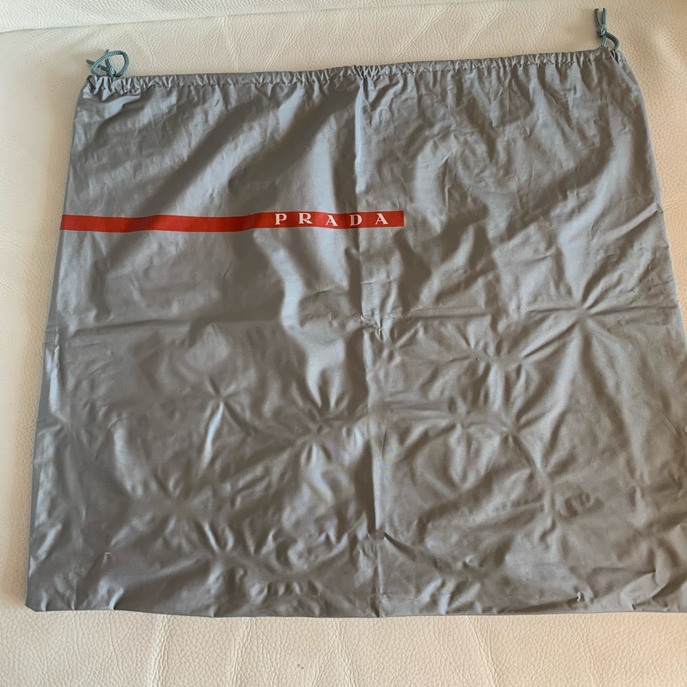 New PRADA Grey Vinyl/Rubber Shoe /Boots Dust drawstring Bag W 19.5”/17.5”